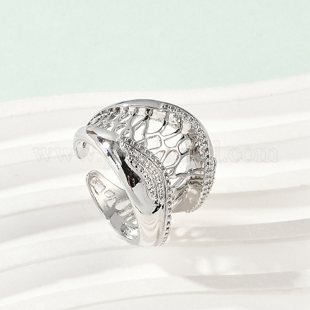 Открытые манжеты из латуни с микропаве и прозрачным цирконием для женщин RJEW-A059-05P-1