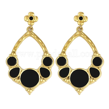 Серьги-гвоздики с эмалированным цветком из нержавеющей стали 304 с вакуумным покрытием PVD EJEW-Z075-09G-02-1