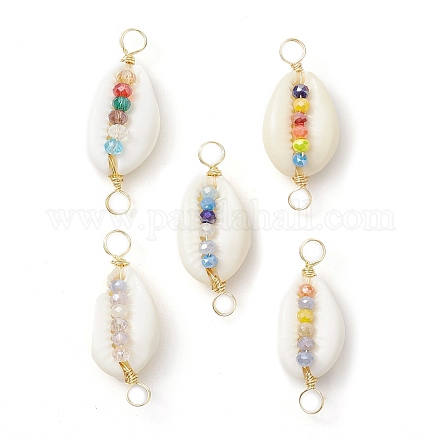 Подвески-соединители из натуральной ракушки каури и граненого стекла PALLOY-JF02664-02-1