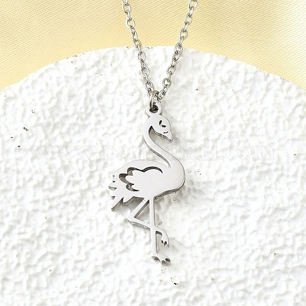 304 нержавеющая сталь кулон в форме фламинго ожерелья с цепочкой для женщин и мужчин NJEW-Q032-02A-P-1