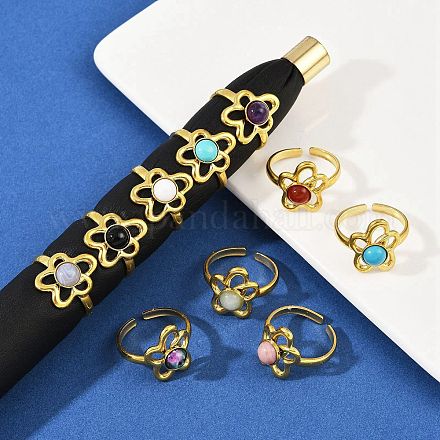 Кольца-манжеты из нержавеющей стали 316 с натуральными смешанными драгоценными камнями RJEW-Z098-01G-09-1