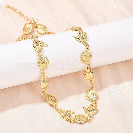 Летние пляжные латунные цепочки в форме раковин и ракушек NJEW-L051-01G-1