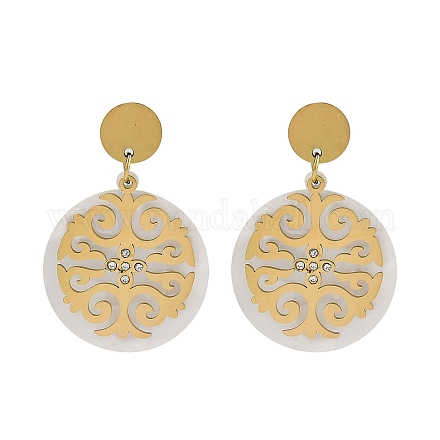 Ионное покрытие (ip) плоские круглые серьги-гвоздики из нержавеющей стали 304 для женщин EJEW-K281-24G-1