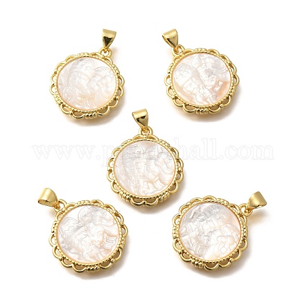 Латунь с резными подвесками из натуральных ракушек KK-Z091-06G-02-1