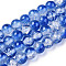 Two-Tone Crackle Baking Painted Transparent Glass Beads Strands, Round, Royal Blue, 8mm, Hole: 1.5mm, about 108~110pcs/strand, 30.71 inch~31.50 inch(78~80cm)