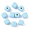 10Pcs Printed Opaque Acrylic Beads, Cube with Check Pattern, Sky Blue, 14x14~14.5x14~14.5mm, Hole: 3.8mm