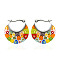 Flat Round 304 Stainless Steel Millefiori Glass Hoop Earrings, Stainless Steel Color, Colorful, 25mm