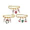 3Pcs 3 Styles Christmas Theme Iron Safety Pin Brooch, Kilt Pins with Alloy Enamel Pendants and Round Shell Pearl Beads, Mixed Color, 36~40x50.5mm, 1pc/style