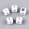Acrylic Beads, Horizontal Hole, Metallic Plated, Cube, White, Letter T, 6x6x6mm, Hole: 3.5mm, 2600pcs/500g