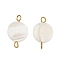 Natural Shell Disc Connector Charms, with 304 Stainless Steel Double Loops, Seashell Color, Ion Plating(IP), Real 18K Gold Plated, 17.5x10.5x3~3.5mm, Hole: 1.8~2mm