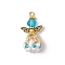 Faceted Glass Pendants, Angel Charm, with Antique Golden Alloy Wing and Golden Iron Loop & Glass Seed Beads & Glass Pearl Beads, Deep Sky Blue, 26x14x11mm, Hole: 2mm