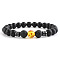 Round Synthetic Amber Beaded Stretch Bracelets for Women Men, with Frosted Black Onxy Beads