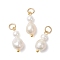 Natural Freshwater Pearl Potato & Shell Pearl Round Bead Pendants, Beaded Charms with Jump Rings, Golden, White, 17~18x7.5~9x6mm, Hole: 3.5mm