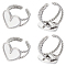6Pcs Heart 304 Stainless Steel Open Cuff Ring Findings, Bezel Cup Ring Settings for Enamel, Stainless Steel Color, Tray: 16x16mm, US Size 7 1/4(17.5mm)