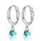 Anti-Tarnish Rhodium Plated Platinum 925 Sterling Silver Hoop Earrings, with Cubic Zirconia Diamond Charms, with S925 Stamp, Cyan, 17mm