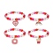 4Pcs 4 Style Acrylic Round Beaded Stretch Bracelets Set, Heart & Rainbow & Dount & Pearl Milk Tea Alloy Enamel Charms Stackable Bracelets for Women, Deep Pink, Charm: 17~21.5x14.5~22.5x1~1.5mm, Inner Diameter: 2-1/4 inch(5.7cm), 1Pc/style