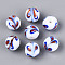 Handmade Lampwork Beads, Round & Phoenix Tail, White, 11.5~13mm, Hole: 1.2~2.5mm