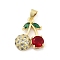 Brass Micro Pave Cubic Zirconia Pendants, Cadmium Free & Lead Free, Real 18K Gold Plated, Cherry, 20x17x5mm, Hole: 5x3.5mm