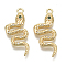 Brass Micro Pave Cubic Zirconia Pendants, Snake, Nickel Free, Real 18K Gold Plated, Clear, 30x12x3mm, Hole: 1.8mm