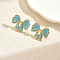 Stainless Steel Bowknot Stud Earrings, Golden, Green, 19.8x24.4mm