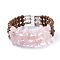Three Loops Natural Rose Quartz Chip Beads Wrap Bracelets, with Wood Beads, Alloy Findings and Steel Bracelet Memory Wire, 2-1/8 inch(5.4cm)