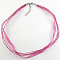Jewelry Making Necklace Cord, Organza Ribbon & Waxed Cotton Cord & Silver Color Iron Clasp, Magenta, 17 inch