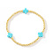 Brass Round Beaded Stretch Bracelets, Cross Resin Jewelry for Women, Sky Blue, 7-7/8 inch(20cm), Inner Diameter: 6-7/8 inch(17.5cm)