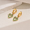 Elegant 201 Stainless Steel Heart Hoop Earrings, Classic and Versatile, Real 18K Gold Plated, Green, 30x13mm