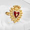 Brass Micro Pave Cubic Zirconia Cuff Rings for Women, Heart with Crown, Red, Inner Diameter: 16mm~18mm