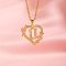 Brass Crystal Rhinestone Hollow Rose Heart with Letter Pendant Necklaces for Women, with Pink Enamel, Golden, Letter U, 19.69 inch(50cm)
