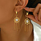 Bohemian Style 201 Stainless Steel Tassel Evil Eye Hoop Earrings for Women, with Vintage Design, Golden, 65x16.4mm