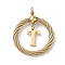 304 Stainless Steel Pendants, Twisted Flat Round with Letter, Ion Plating(IP), Real 18K Gold Plated, with Jump Rings and 201 Stainless Steel Beads, Letter T, 27x23.5~24x6mm, Hole: 3mm