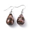 Natural Rhodonite Dangle Earrings, with Brass Earring Hooks, Drop, Platinum, 43x13~15mm, Pin: 0.5mm