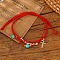 Synthetic Turquoise & Brass Cross Charm Bracelets, Fiber Cord Braided Bracelets for Couple Friendship, Red, Inner Diameter: 11 inch(28cm)