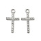 Alloy Rhinestone Pendants, Cross Charms, Platinum, 24.5x13x2mm, Hole: 3mm