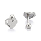 Tarnish Resistant 201 Stainless Steel Barbell Cartilage Earrings, Screw Back Earrings, with 304 Stainless Steel Pins, Heart, Stainless Steel Color, 8x8x2mm, Pin: 1mm