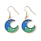 Blue Enamel Crescent Moon with Star Dangle Earrings, Alloy Jewelry for Women, Light Gold, 40mm, Pin: 0.6mm