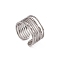 Non-Tarnish 304 Stainless Steel Multi Line Open Cuff Rings for Women, Stainless Steel Color, Inner Diameter: 15.8mm