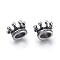 304 Stainless Steel European Beads, Large Hole Beads, with Cubic Zirconia Beads, Crown, Antique Silver, 11x7mm, Hole: 6mm