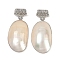 Natural Shell Big Pendants, Oval Charms with Brass Edge, Seashell Color, Platinum, 55~67x25~32x9~15mm, Hole: 7x6.5mm