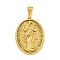 Ion Plating(IP) 304 Stainless Steel Pendants, Oval with Saint Charm, Golden, 35.5x26x4mm, Hole: 9.5x5mm