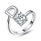 Anti-Tarnish Rhodium Plated 925 Sterling Silver Initial Letter Open Cuff Ring, Clear Cubic Zirconia Ring for Women, Platinum, Letter.D, US Size 6 1/2(16.9mm)