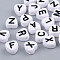 Opaque Acrylic Enamel Beads, Horizontal Hole, Heart with Mixed Black Letters, White, 7x7x4mm, Hole: 1.5mm, about 3600pcs/500g