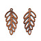 Natural Walnut Wood Pendants, Undyed, Hollow Leaf Charm, Camel, 35x16.5x2.5mm, Hole: 1.6mm
