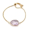 Adjustable Brass Bolo Bracelets, Slider Bracelets, with Cubic Zirconia and Natural Amethyst Links, Oval, Golden, Inner Diameter: 2-3/4 inch(7.1cm)