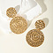 Bohemian Style Alloy & Iron Hammered Flat Round Dangle Stud Earrings, Golden, 88x55mm