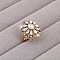 Golden Alloy Rhinestone Finger Rings, Flower, Clear