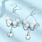 Brass Heart Dangle Earrings, with Imitated Pearl Acrylic Beads & Brass Earring Hooks, Platinum & Silver, 68.5x26.5mm
