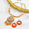 Bohemian Ethnic Style Alloy & Acrylic & Natural Shell Flat Round Tassel Pendant Necklaces & Dangle Earrings Sets, Orange Red, 447mm