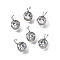 201 Stainless Steel Charms, Flat Round Charm, with Rhinestone, Stainless Steel Color, 10.5x7x3.5mm, Hole: 3mm